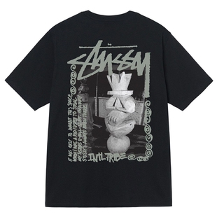 潮牌斯图西Stu短袖t恤石肖油画花卉沙滩重磅高版本纯棉亲子装童装