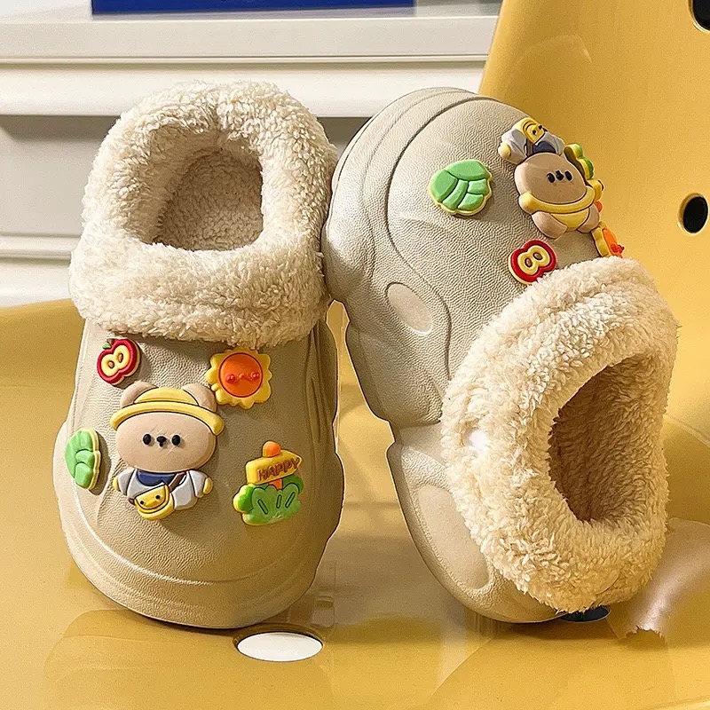 小童棉拖鞋冬季儿童家居鞋宝宝棉鞋包跟幼儿女童室内毛毛拖鞋秋冬
