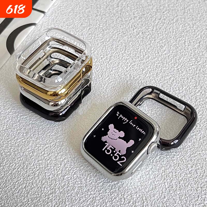 适用applewatch10保护壳s9苹果手表Ultra电镀半包软壳iwatch8/7/6/5/4边框表壳SE防摔TPU耐磨49透明壳42/46mm