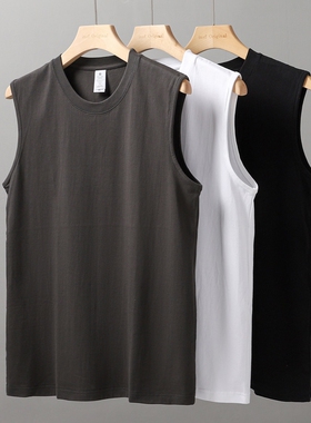 纯棉男士背心夏季ins宽松圆领篮球体恤运动坎肩白色T恤打底衫黑色