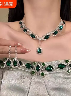 财阀千金复古宫廷风项链女仿绿宝石锁骨链晚礼服配饰爆闪水滴