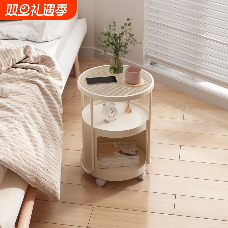 法式轻奢高级感可移动沙发边几迷你茶几带轮家用卧室小桌子置物架