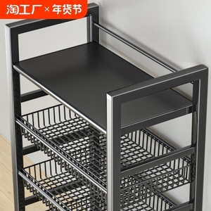 移动厨房菜篮子置物架家用落地多层果蔬收纳多功能烤箱微波炉锅架