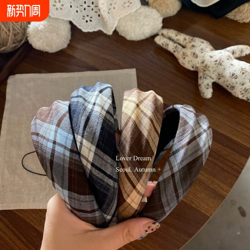复古秋冬新款格子布发箍女气质时尚高级头箍头饰发卡发饰短发格纹