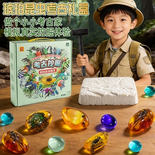 儿童宝石考古挖掘玩具琥珀昆虫化石盲盒男女孩寻宝藏手工套装礼物