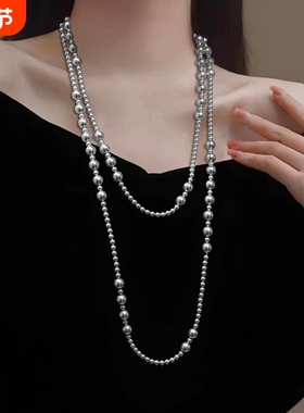 秋冬毛衣项链长款仿珍珠毛衣链多圈白色高级感珍珠叠戴项链配饰女