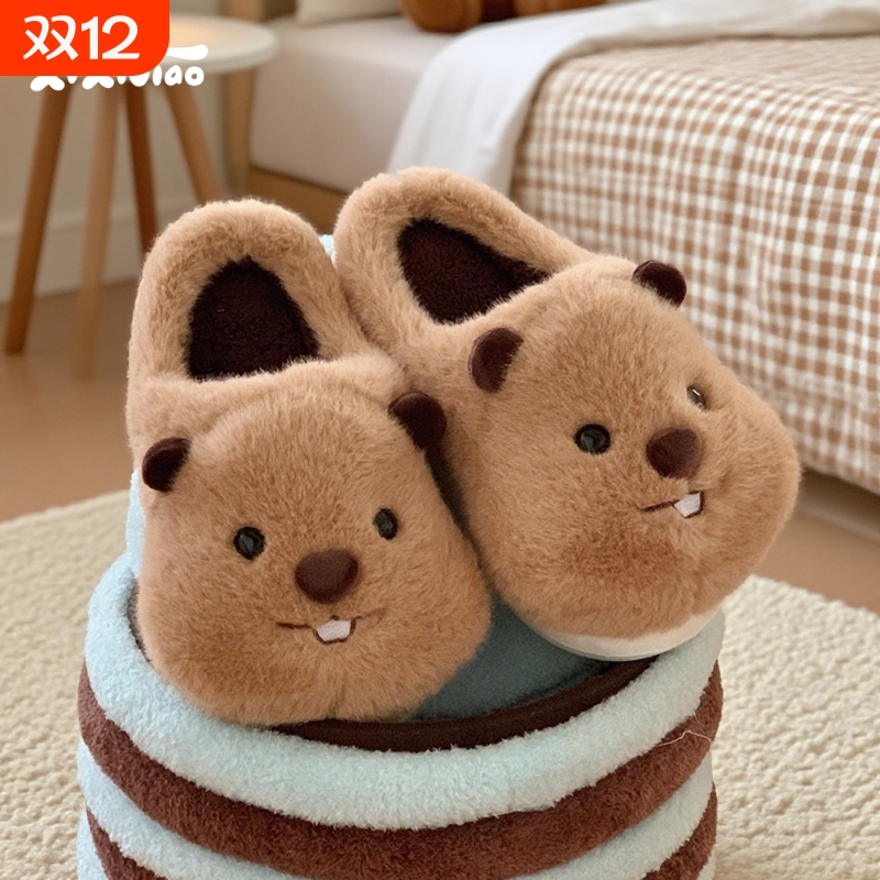 情侣保暖毛绒绒家居月子鞋