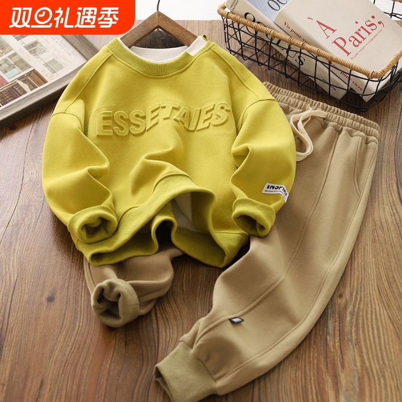 童装春秋季男童假两件卫衣秋装中大童韩版亲子装