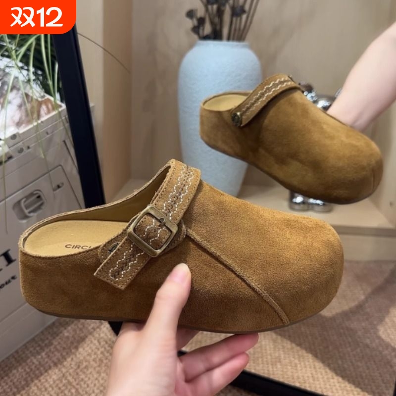 内增高勃肯半拖鞋一脚蹬2025新款厚底包头拖鞋外穿勃肯鞋女鞋平底