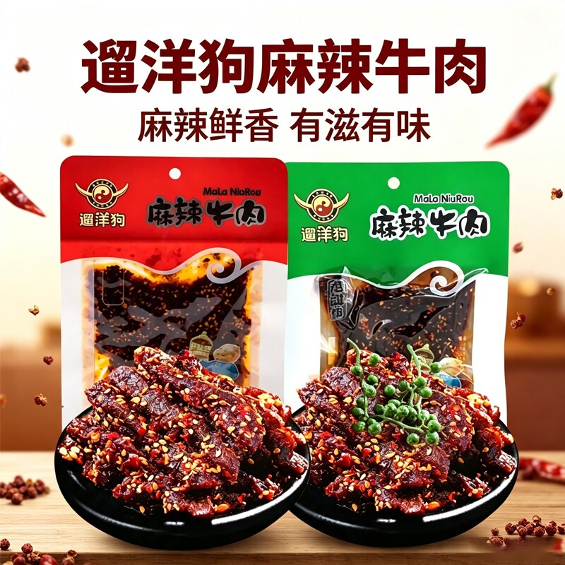 遛洋狗麻辣牛肉青花椒味四川特产老成都美食休闲零食小吃非旗舰店