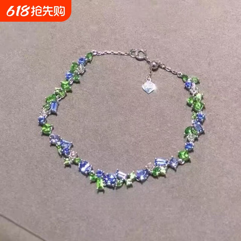 【莫奈花园】韩系绿蓝双拼闪钻手链轻奢高级精致时尚手链饰品小众