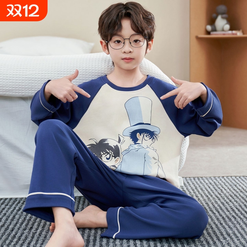 2025新款柯南儿童卡通睡衣男童秋冬季薄款纯棉大童家居服长袖套装