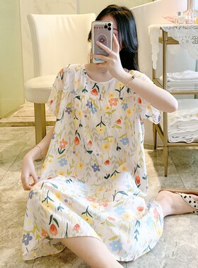 2026棉绸睡裙睡衣女士夏天长款绵大码连衣裙可外穿家家居小碎花