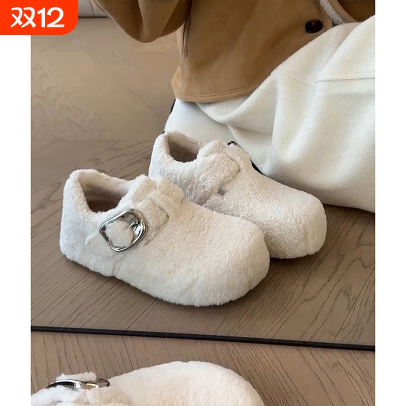 厚底内增高全包勃肯鞋毛毛鞋女鞋2025新款冬季加绒保暖雪地靴棉鞋