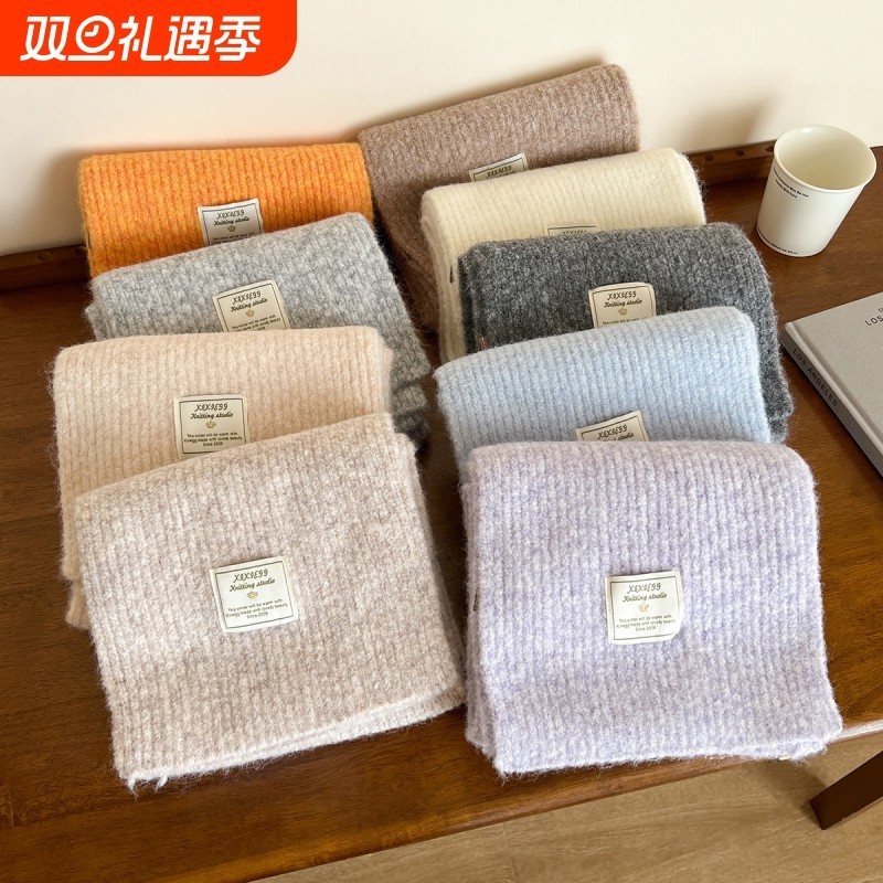 围巾秋冬季针织羊毛平板巾加厚保暖百搭高级感围脖紫色白色橘色
