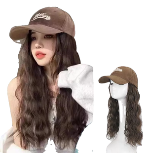 假发帽子一体女水波纹长卷发仿全真人发时尚全头套可扎长发辫子