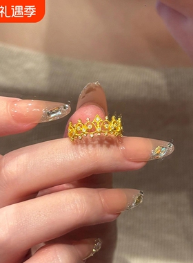 黄金色点钻蕾丝南瓜马车戒指