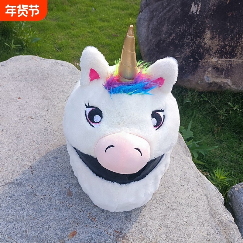 动物型独角兽头盔帽装饰摩托机车毛绒套个性卡通炸街骑行骑行头盔