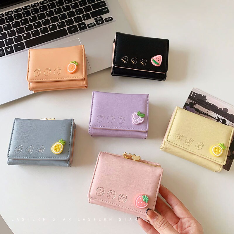 2024新款欧美韩版可爱折叠女式韩版钱包 PU卡通迷你夹子零钱包