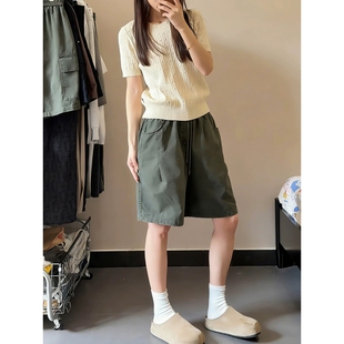 军绿色工装短裤男女款夏季直筒美式宽松休闲裤子直筒运动五分中裤