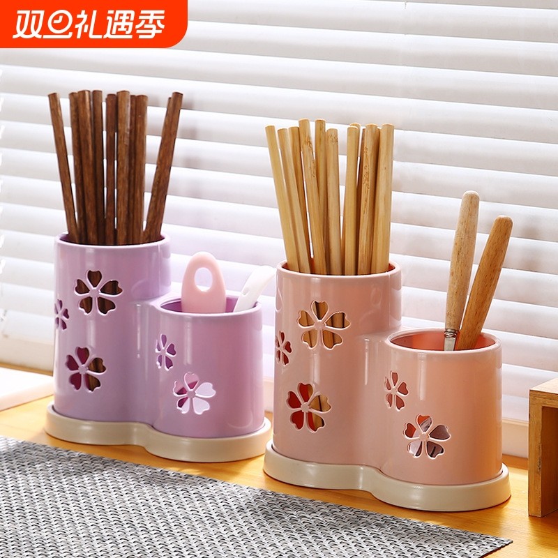 厨房圆形分格筷子笼刀叉勺子沥水筷子筒餐具分格收纳盒镂空置物架