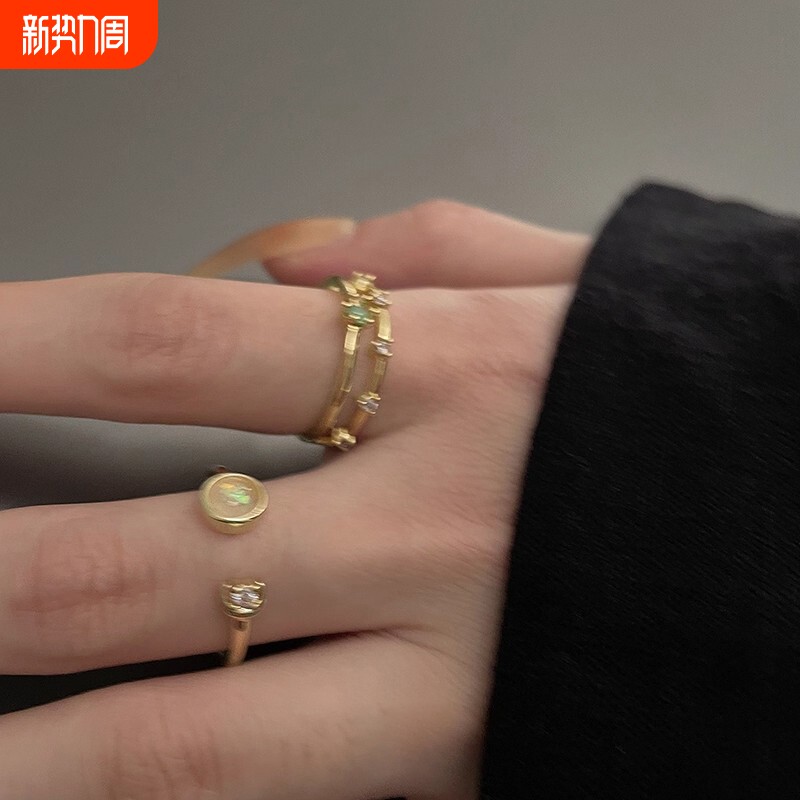 小众镂空锆石开口戒指女轻奢金色设计感高级食指戒时尚个性指环潮