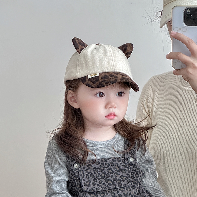 宝宝帽子秋冬天复古洋气豹纹鸭舌帽男女童韩系潮酷穿搭棒球帽秋季