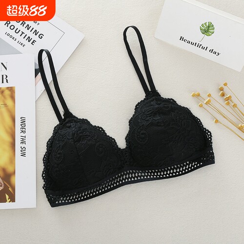 性感女士三角杯文胸小胸法式内衣蕾丝深v夏天bra薄款无钢圈女