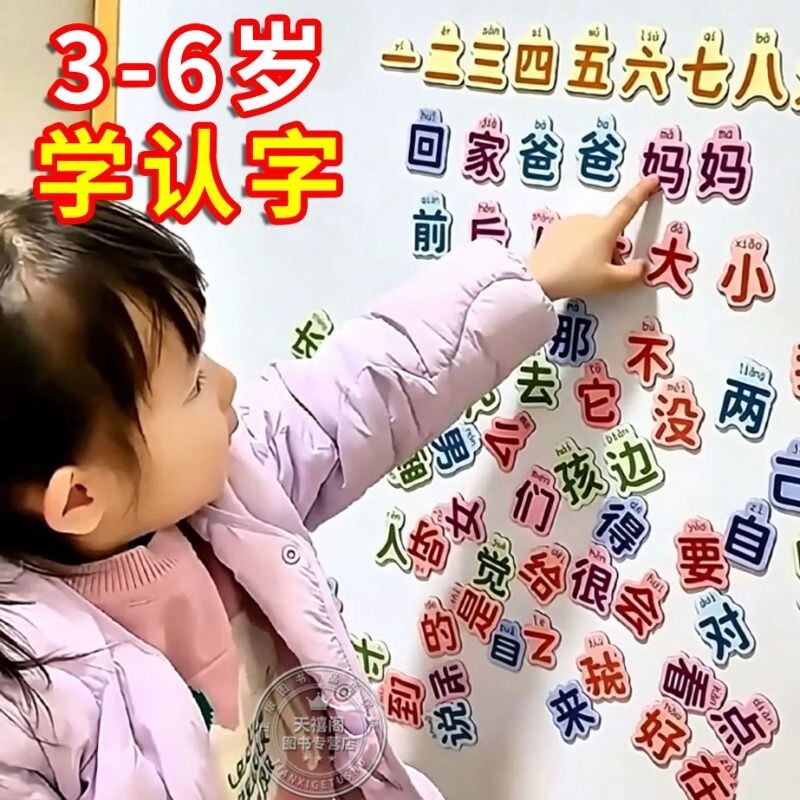 3-6岁高频汉字磁力贴幼儿识字早教冰箱贴卡片认字读磁性吸语宝宝拼图板幼儿园2到3-6岁儿童玩具认知图片