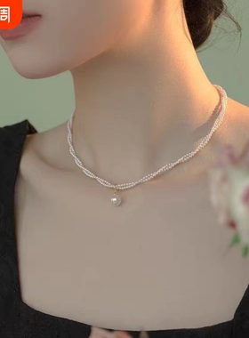 施家极细珍珠项链女2024新款双层