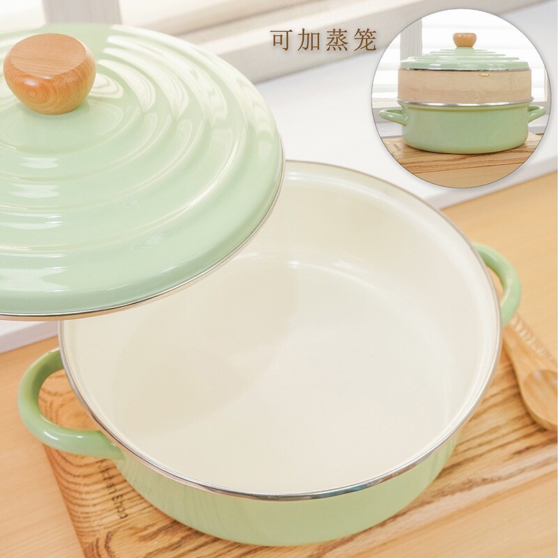 搪瓷桌上火锅双耳汤锅日式加厚炖锅可加蒸笼蒸锅电磁炉燃气通用