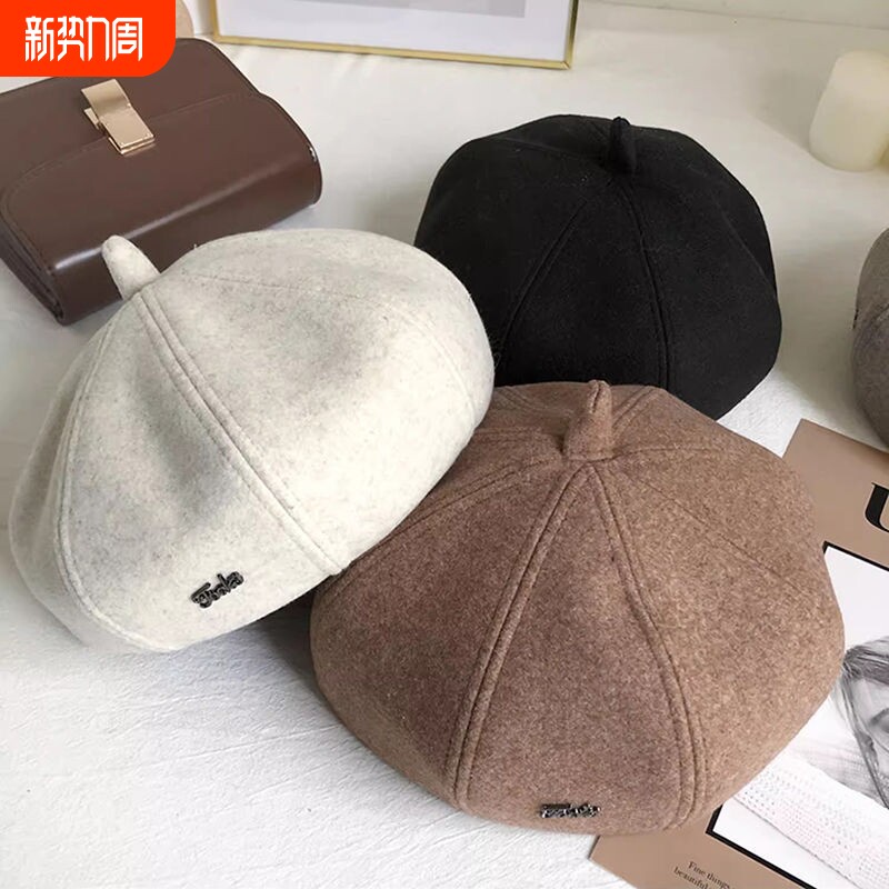 贝雷帽女秋冬季新款八角画家帽休闲百搭报童帽子英伦洋气高级感