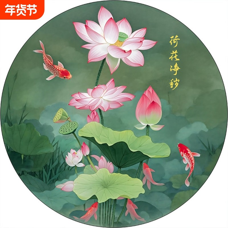 鲤鱼图贴画卫生间厕所门装饰画客厅圆形好运连连图墙纸自粘画