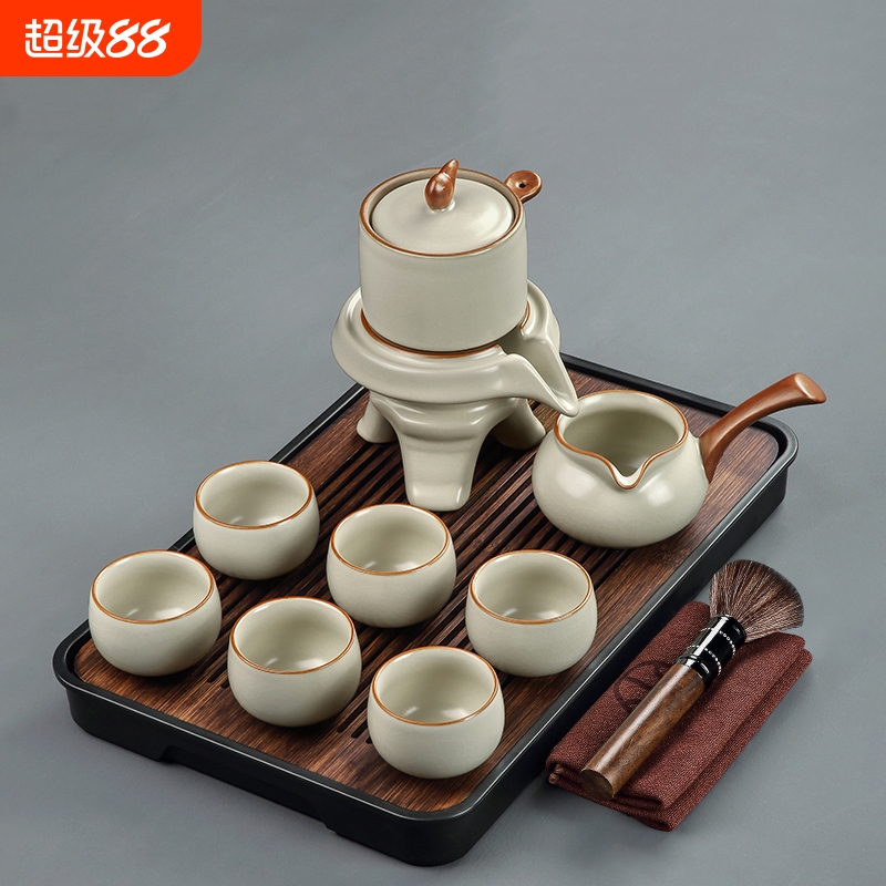 唐丰2024新款汝窑懒人自动茶具套装家用轻奢高档功夫石磨泡茶壶