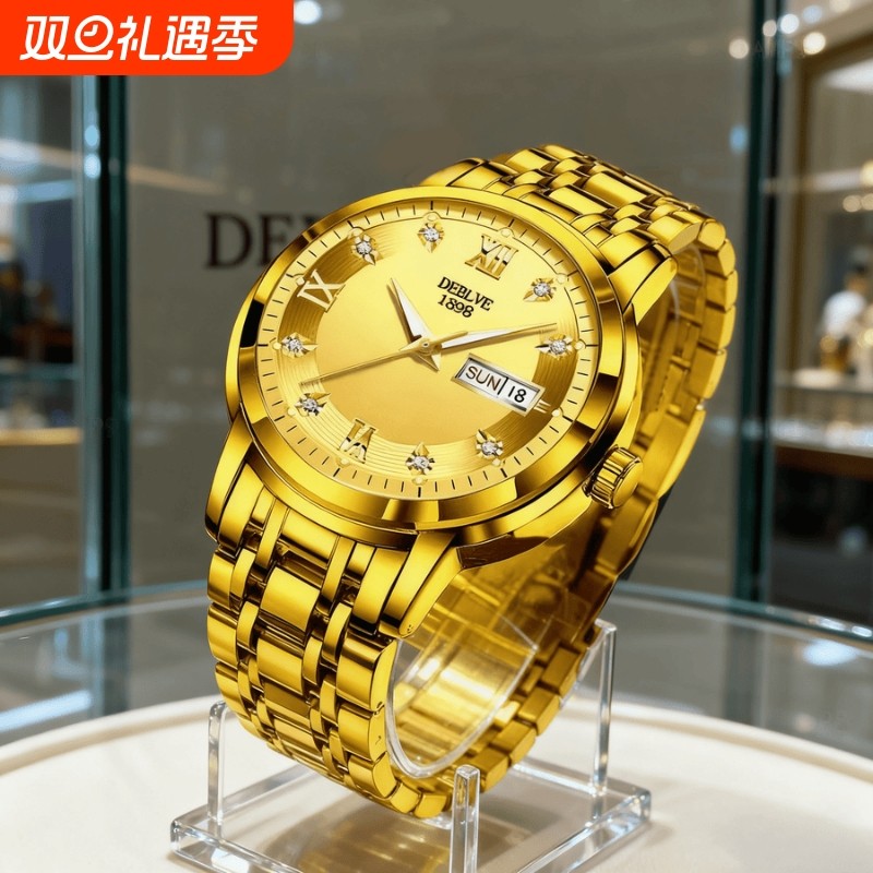 手表男全自动非机械表钢带男款商务防水石英腕表正品名牌镂空男士