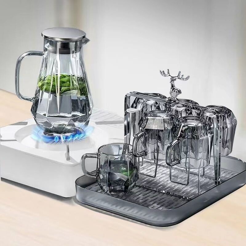 北欧现代高档耐高温钻石高级茶壶玻璃杯客厅水壶杯子杯架轻奢套装