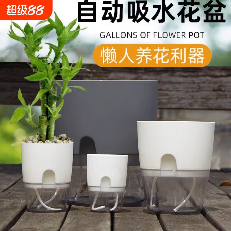 懒人自动吸水花盆塑料花盆简约仿陶瓷绿萝箩多肉花盆室内水培花盆