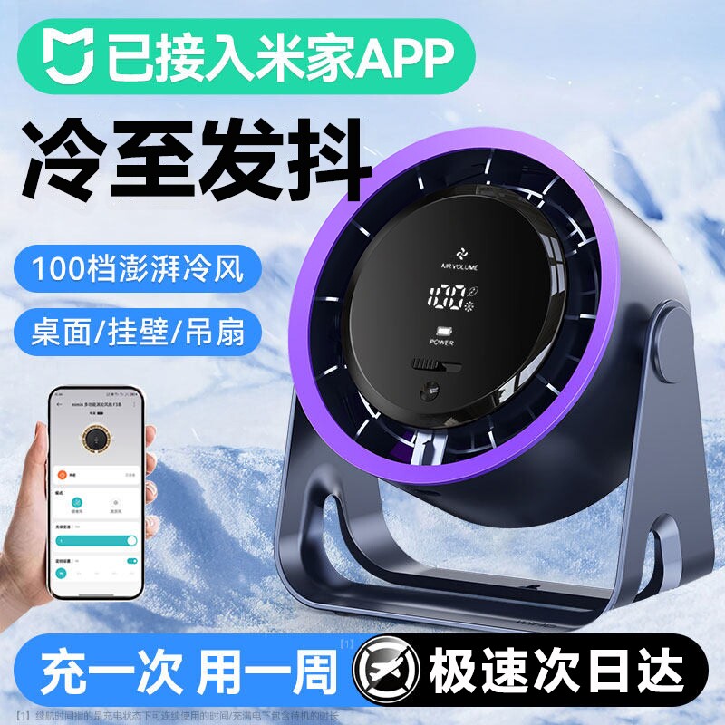 2026新款桌面小风扇制冷小型usb充电风扇学生上课静音办公室桌迷你便携宿舍挂壁超强力家用台式厨房无叶循环