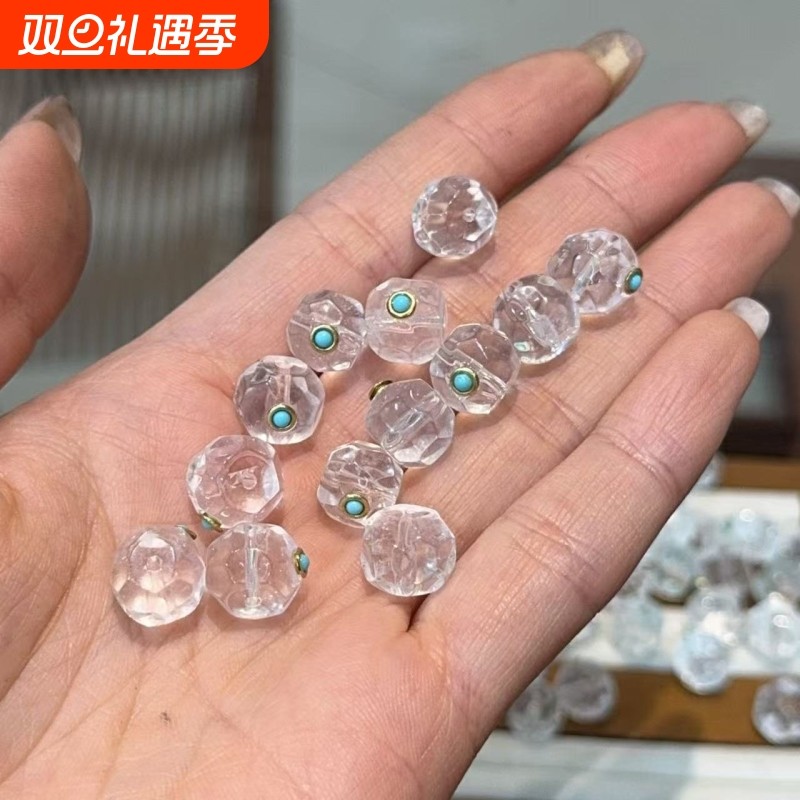 白水晶无相珠镶嵌绿松文玩手串DIY配饰顶珠腰珠隔珠散珠文玩配饰