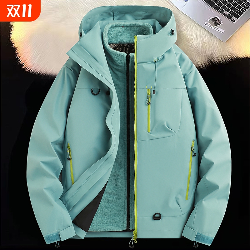 冲锋衣外套春秋季户外三合一可拆卸三防夹克冬加绒防风内胆防水