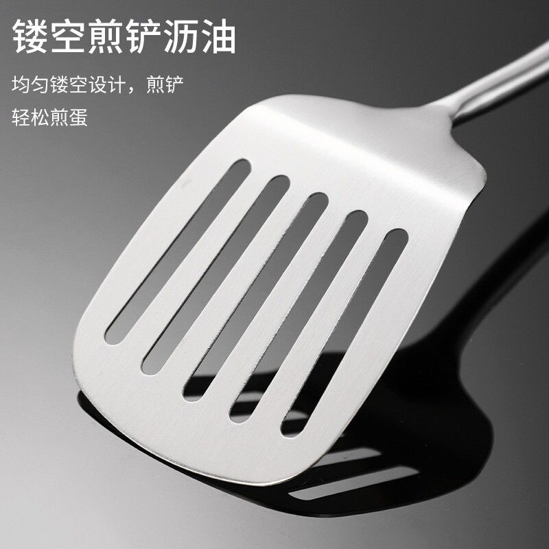 不锈钢厨具套装家用黑檀木锅铲汤勺捞篱炒菜铲子黑彩木铲勺七件套