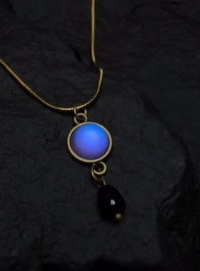 复古磨砂蓝珠项链毛衣链蓝色治愈系中古镶嵌多层串珠双层项链手链