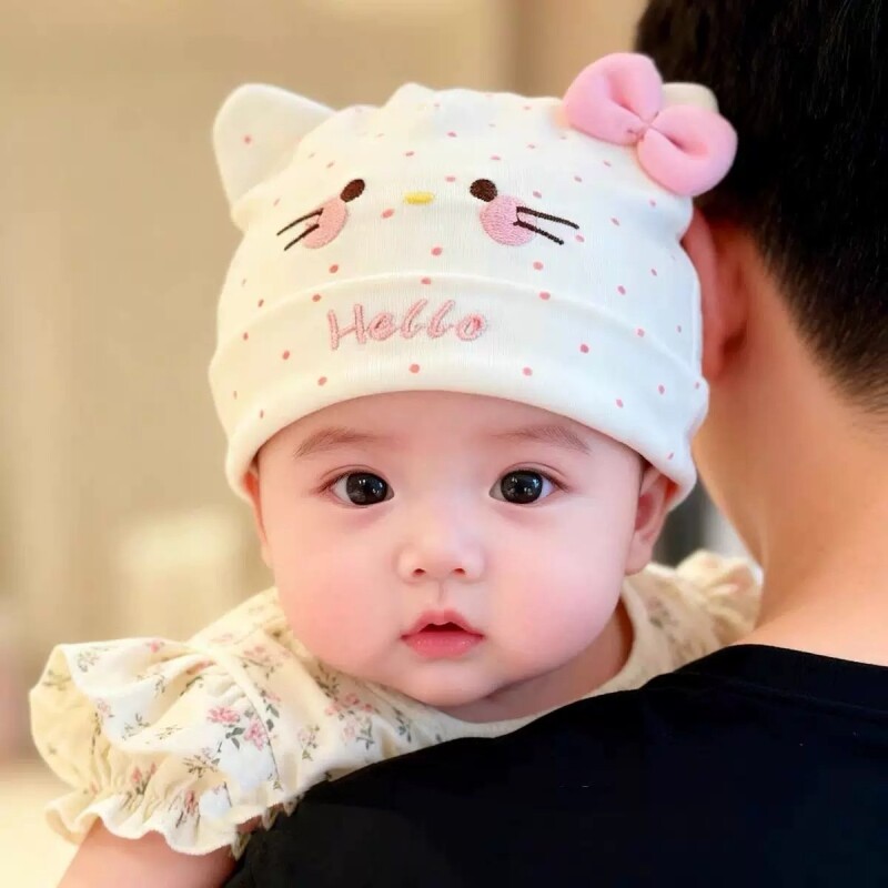 婴儿帽子春秋季超萌可爱蝴蝶结兔子套头帽0-3个月新生儿宝宝胎帽6