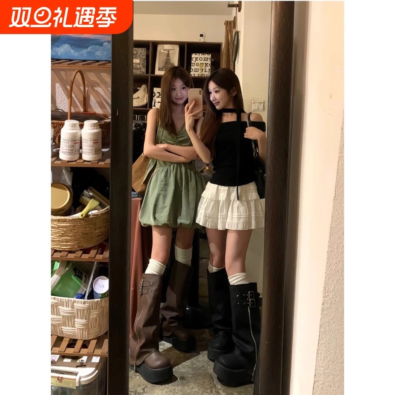 裤管靴子女厚底增高2024新款长筒靴小个子骑士靴高跟黑色高筒源头