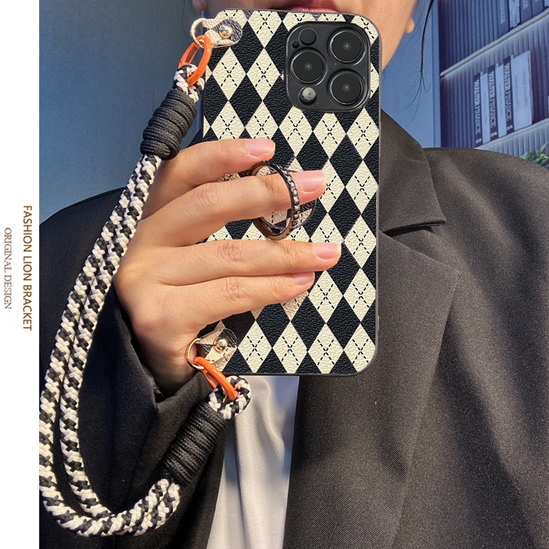 简约菱格旋转支架手提防摔手机壳