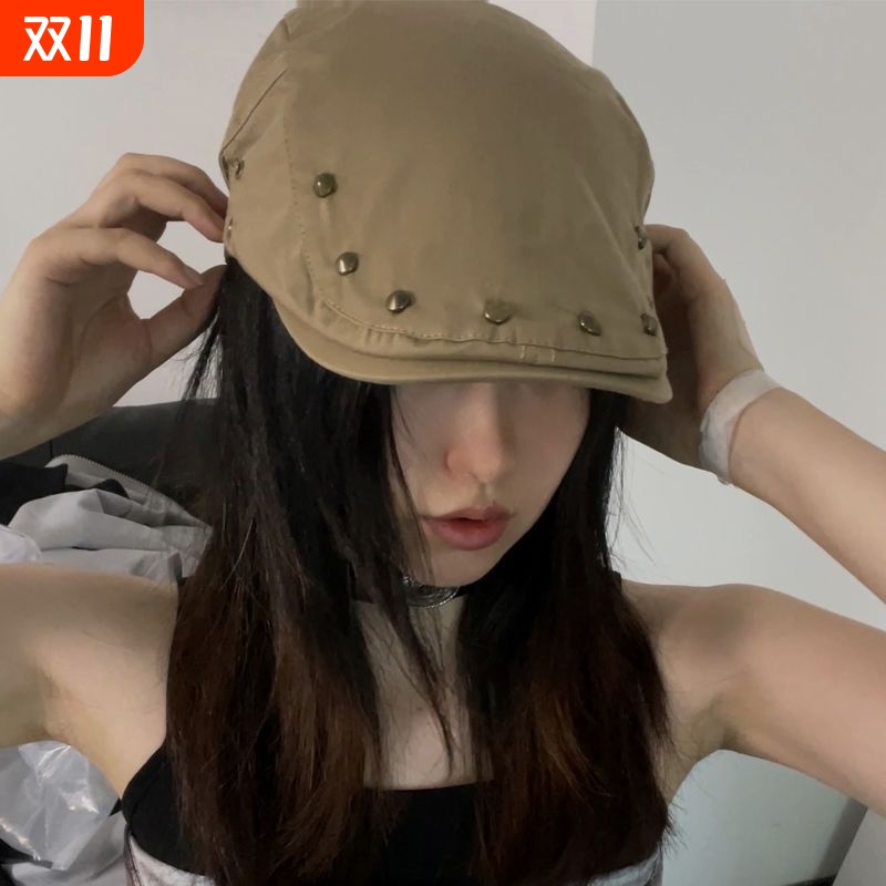 铆钉前进帽女春夏季百搭反戴画家帽休闲贝雷帽薄款鸭舌帽棒球帽潮