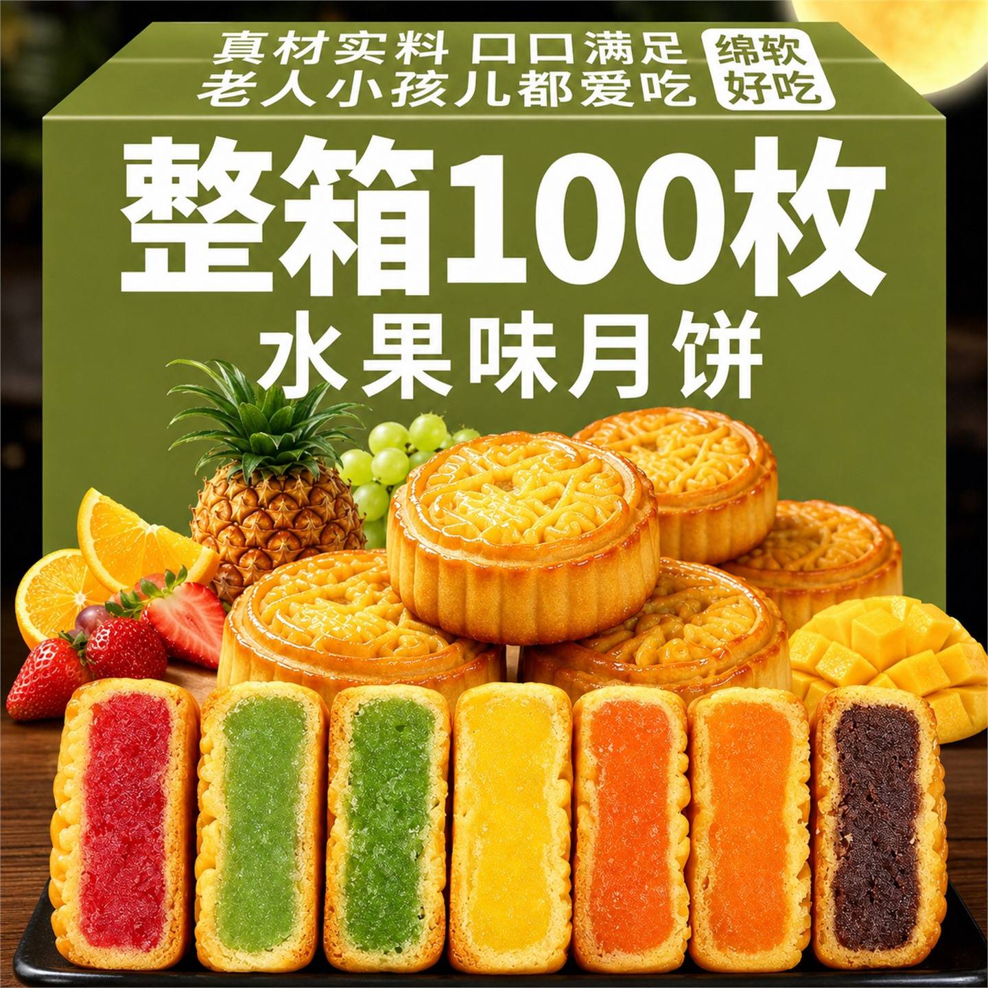 迷你水果月饼果味广式中秋小月饼凤梨哈密瓜糕点传统酥皮整箱好吃