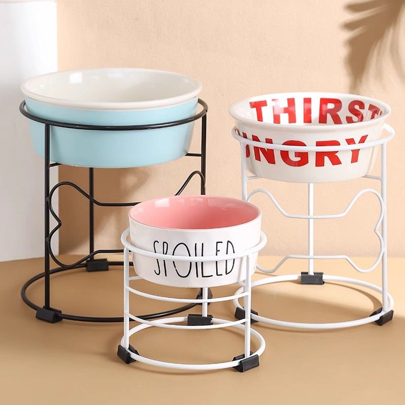 铁艺支架狗碗陶瓷狗盆单碗保护颈椎盆金毛泰迪大小型犬包邮