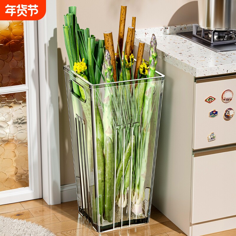多功能大葱收纳盒铁棍山药透明收纳桶厨房姜蒜食材大容量整理筒