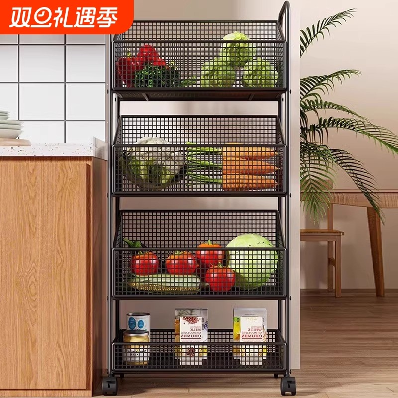 蔬菜置物架厨房多功能置物架子果蔬收纳架家用落地多层零食小推车